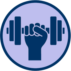 an icon of a hand holding a dumbbell denoting power